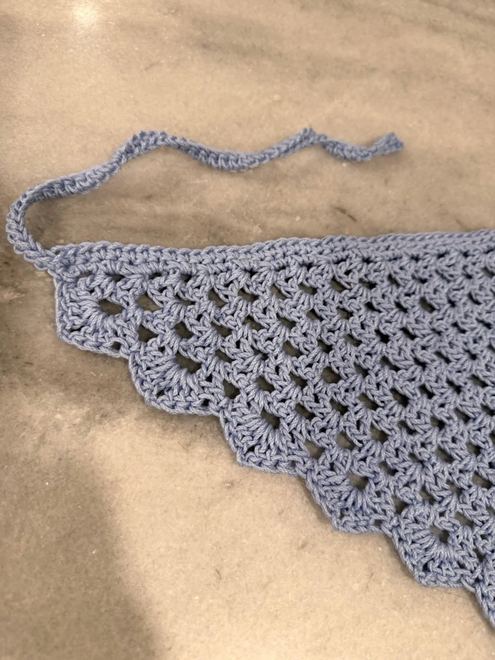 Handmade Crochet Kerchief Head Scarf Cotton Boho Triangle Wrap Fest Cottagecore